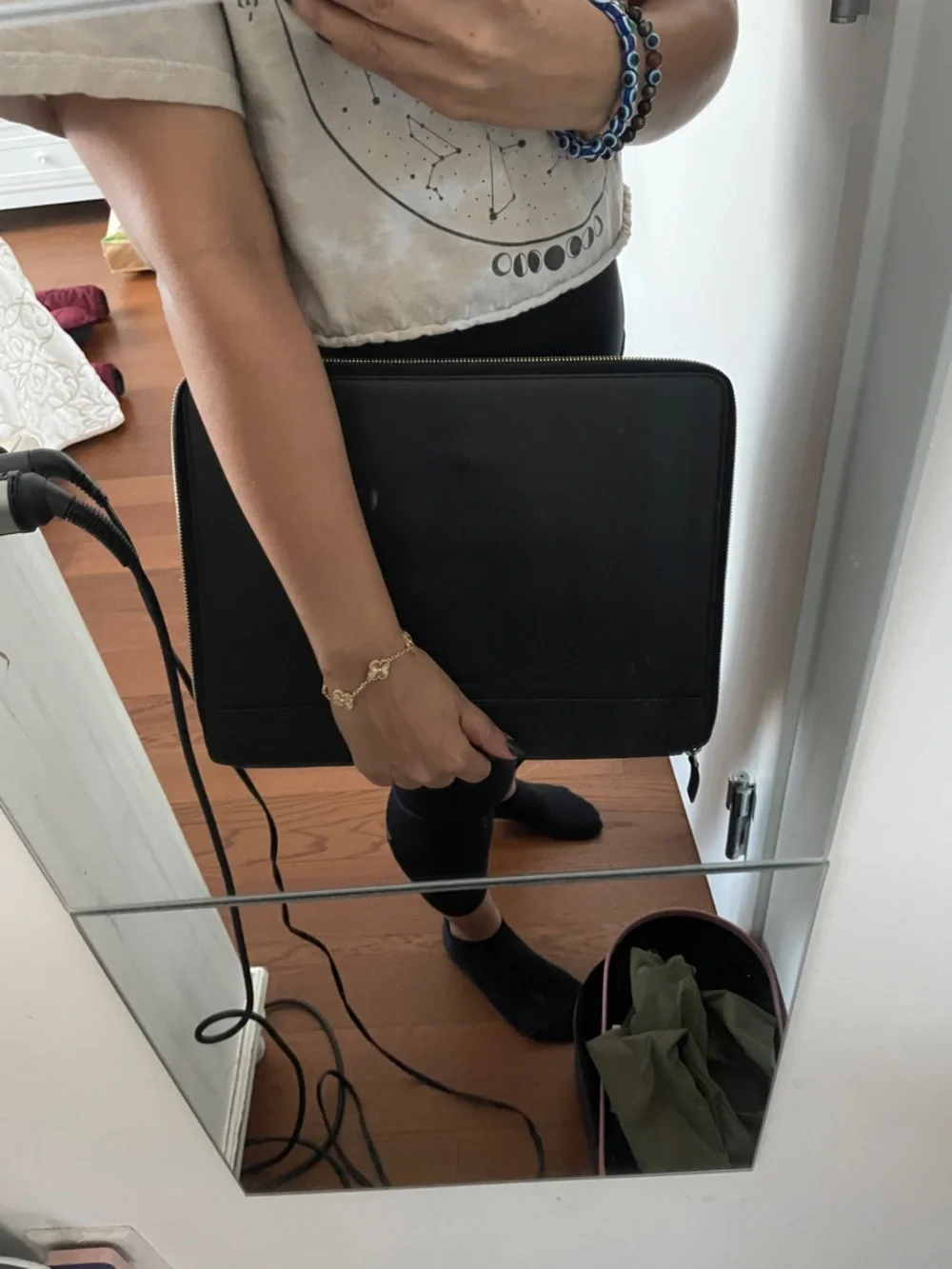 WANT Les Essentiels Black Leather Laptop Document Sleeve